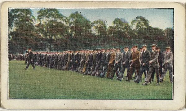 Card No. 67, The 2nd Battalion of the Public School Boys, Who Were Reviewed in Hyde Park, London, England, by Major-General Sir Francis Lloyd, from the World War I Scenes series (T121) issued by Sweet Caporal Cigarettes — American Tobacco Company|Underwood & Underwood