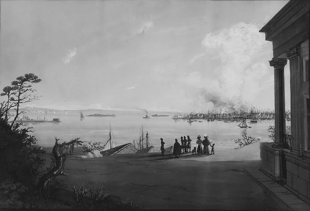 View of the City of New York and Governors Island Taken from Brooklyn Heights on the Morning after the Conflagration — Nicolino Calyo