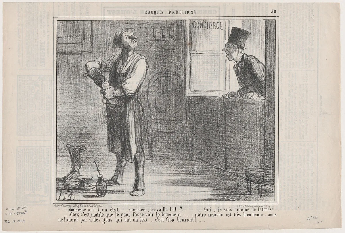 Monsieur a-t-il un état..., from Croquis Parisiens, published in Le Charivari, February 15, 1857 — Aaron Martinet|Honoré Daumier|Destouches