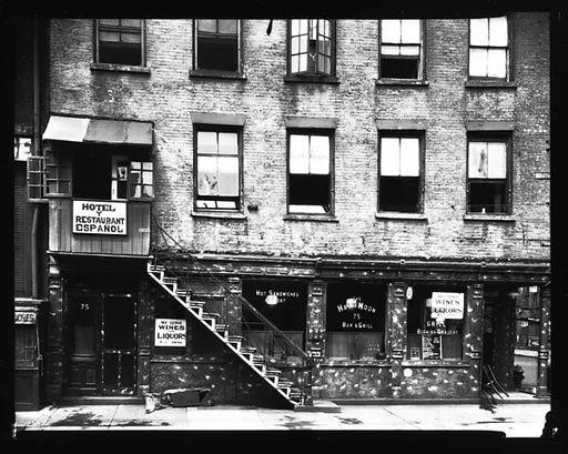 [Waterfront Building on South Street, Half Moon Bar & Grill Restaurant, New York City]