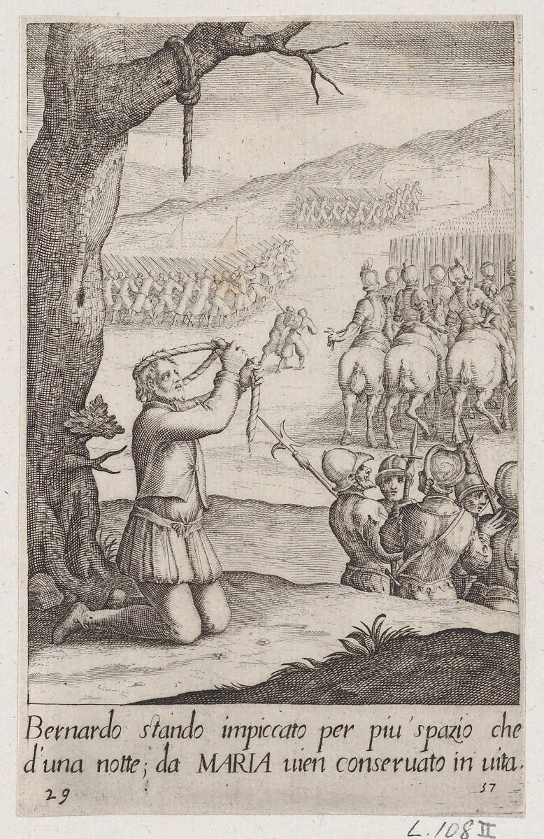 Bernardo, from Scelta d'Alcuni Miracoli e Grazie della Santissima Nunziata di Firenze (Selection of Some Miracles and Graces that Occurred in the Church of the Annunziata in Florence) — Jacques Callot