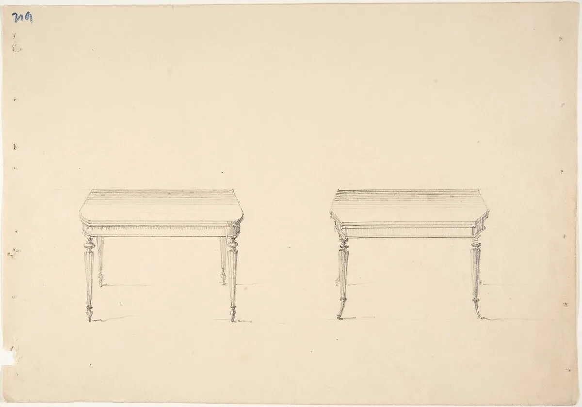 Design for Two Small Tables with Tapered Columnar Legs — Anonymous, British, 19th century