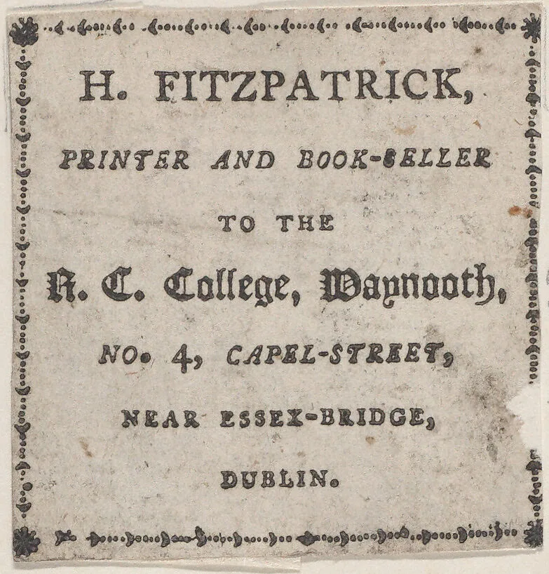 Trade card for H. Fitzpatrick, Printer and Bookseller — Anonymous, British, 19th century