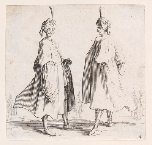 Les Deux Turcs Coiffés d'un Turban Avec un Aigrette (Two Turks Wearing Turbans with an Egret Feather), from Varie Figure (Various Figures), plate 8