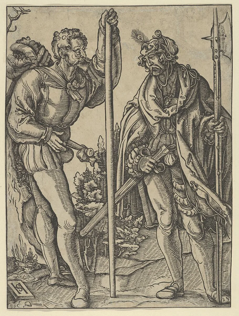 Two Soldiers with Lance and Halberd Conversing — Hans Schäufelein