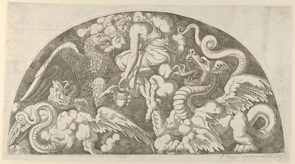 Jupiter's Eagle Bringing the Water to the Styx to Psyche — Giulio Romano|Léon Davent