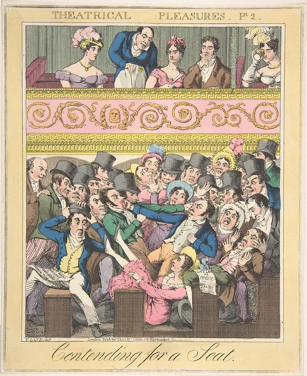 Theatrical Pleasures, Plate 2: Contending for a Seat — Theodore Lane|Thomas McLean