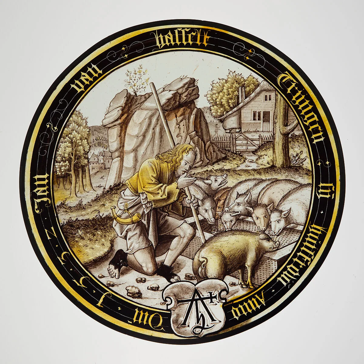 The Prodigal as a Swineherd (one of eight scenes from the story of the Prodigal Son) — Unknown