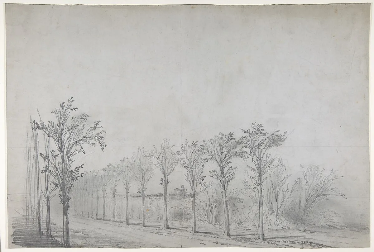 Design for a Stage Set at the Opéra, Paris: Tree-Lined Road — Eugène Cicéri