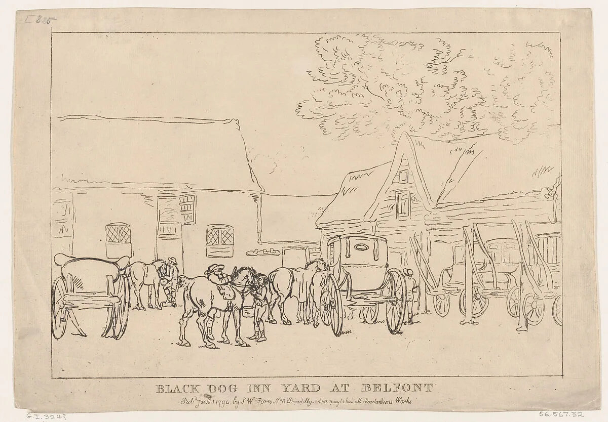 Black Dog Inn Yard At Belfont — S. W. Fores|Thomas Rowlandson