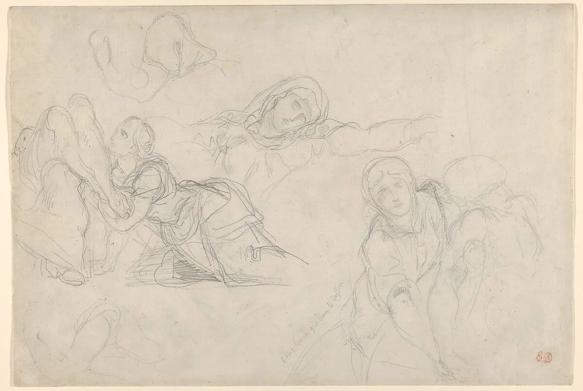 Studies of the Virgin and Holy Women for "The Lamentation" — Eugène Delacroix