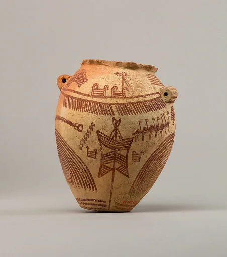 Decorated jar depicting boats