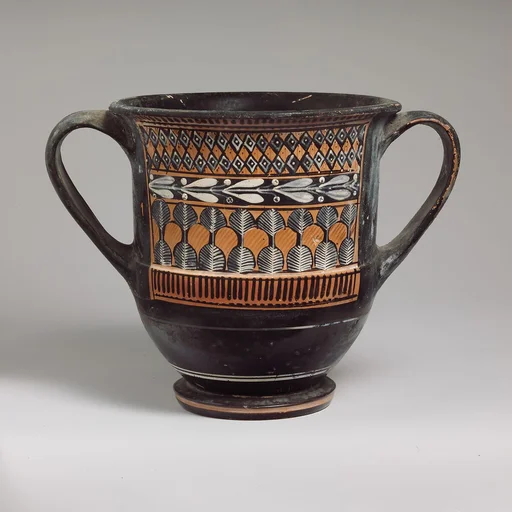 Terracotta sessile kantharos (deep cylindrical drinking cup with two handles)