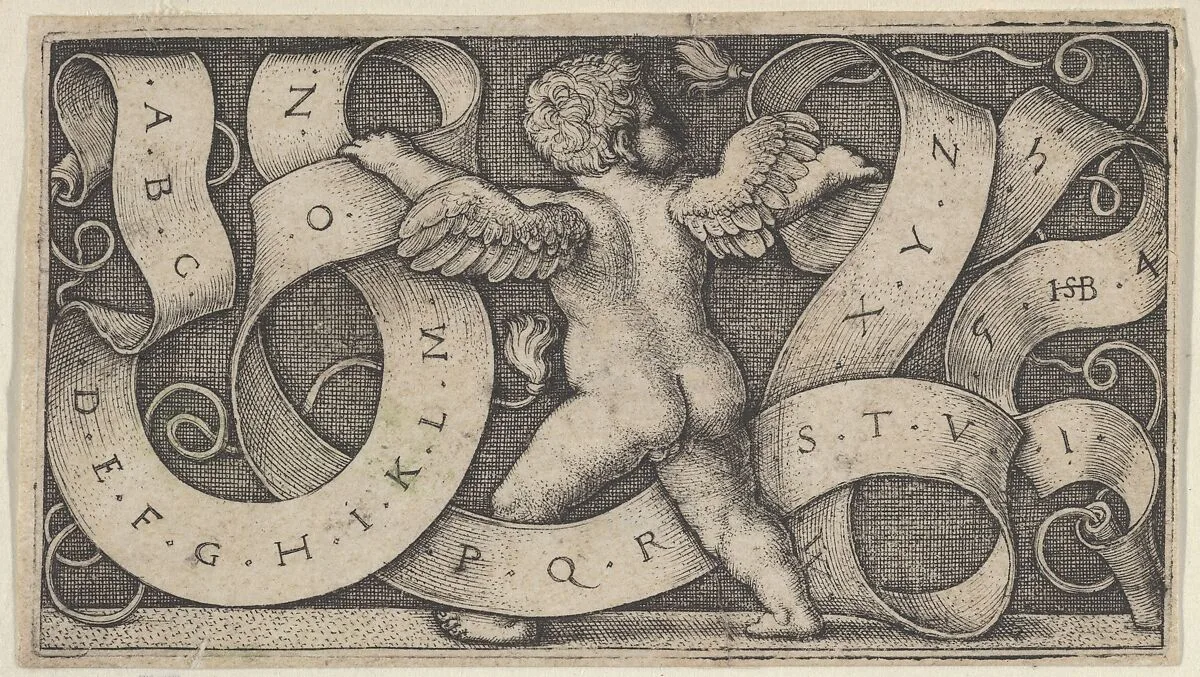 Genius Surrounded by a Banderole Showing the Alphabet — Sebald Beham