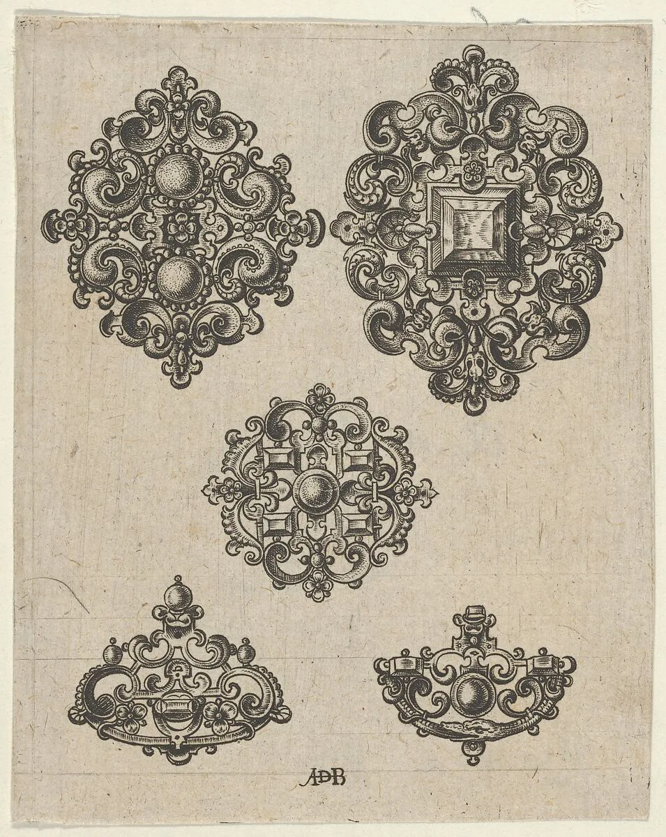 Vertical Panel with Five Jewelry Motifs — Abraham de Bruyn