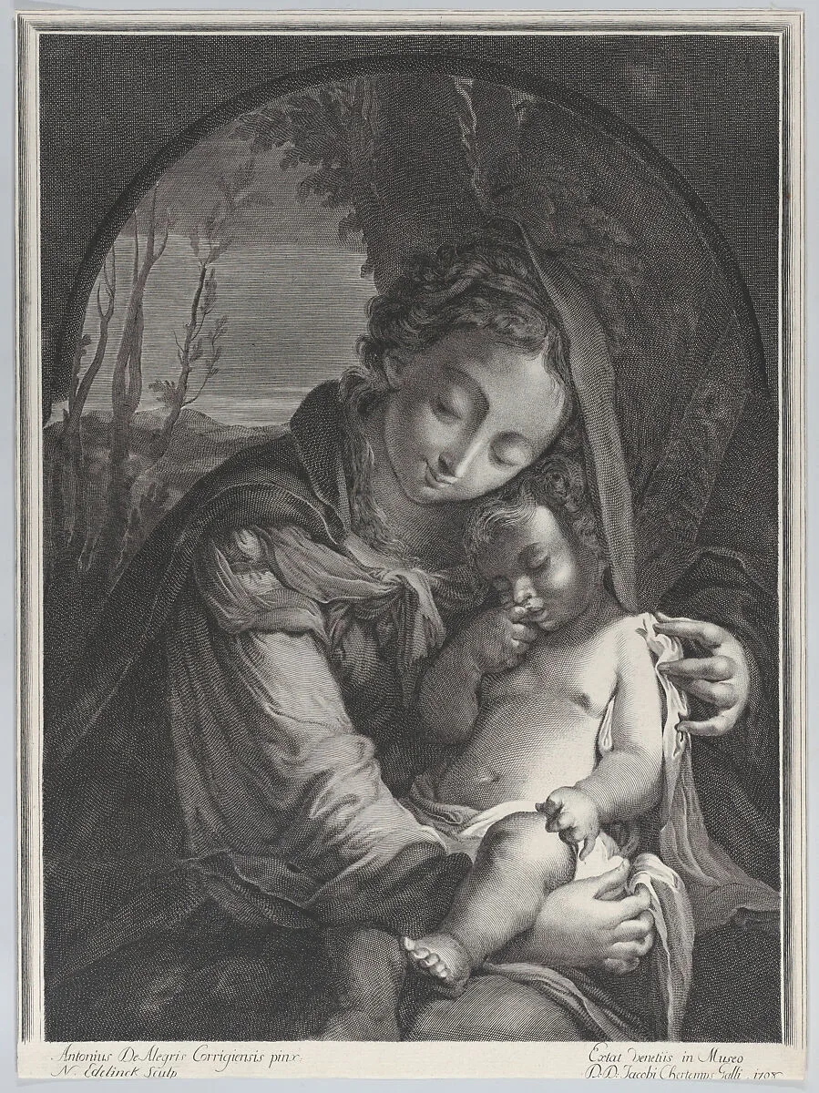 Virgin with the sleeping Christ child — Correggio (Antonio Allegri)|Nicolas Etienne Edelinck
