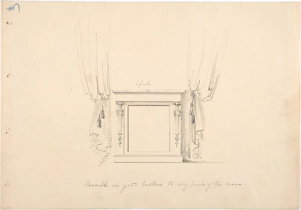 Design for a Small Cabinet Between Curtains — Anonymous, British, 19th century