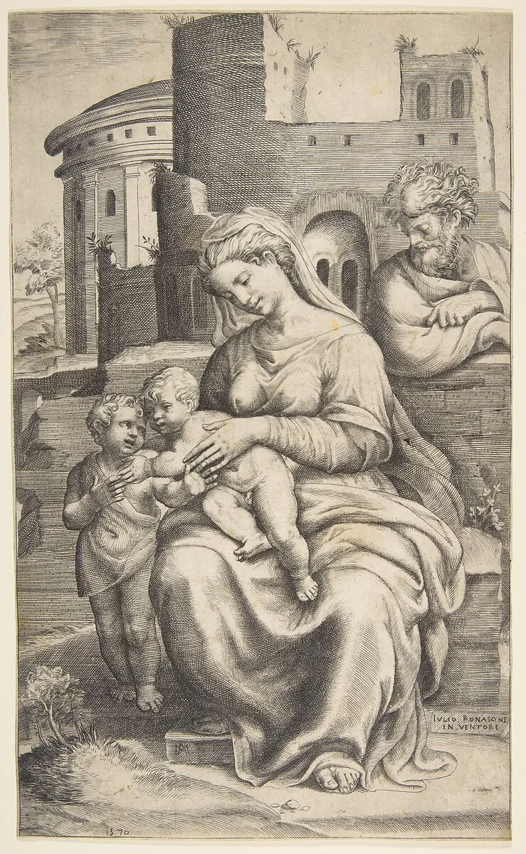 The Holy Family with Saint John the Baptist — Giulio Bonasone