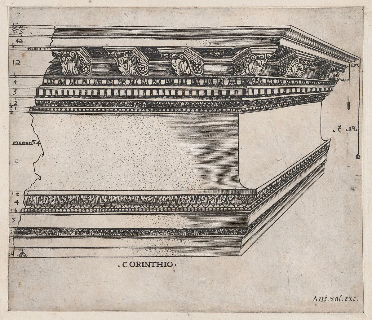 Speculum Romanae Magnificentiae: Corinthian entablature — Monogrammist G.A. & the Caltrop|Antonio Salamanca