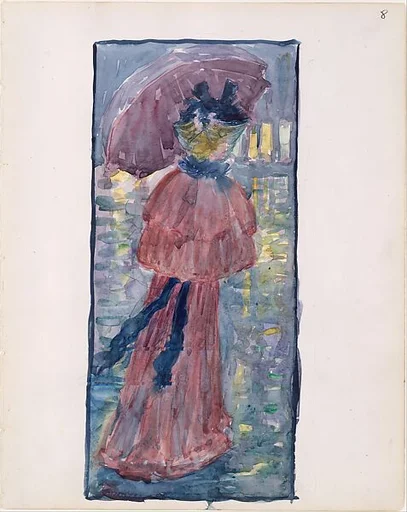 Large Boston Public Garden Sketchbook: A woman walking in the rain under an umbrella