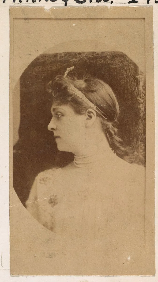 Actress in profile wearing simple headpiece, from the Actresses series (N245) issued by Kinney Brothers to promote Sweet Caporal Cigarettes — Kinney Brothers Tobacco Company