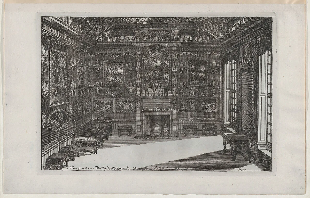 Interior of a Porcelain Cabinet with Paintings and Vases, from Nouveaux Liure da Partements, part of Œuvres du Sr. D. Marot — Daniel Marot the Elder|Pierre Husson
