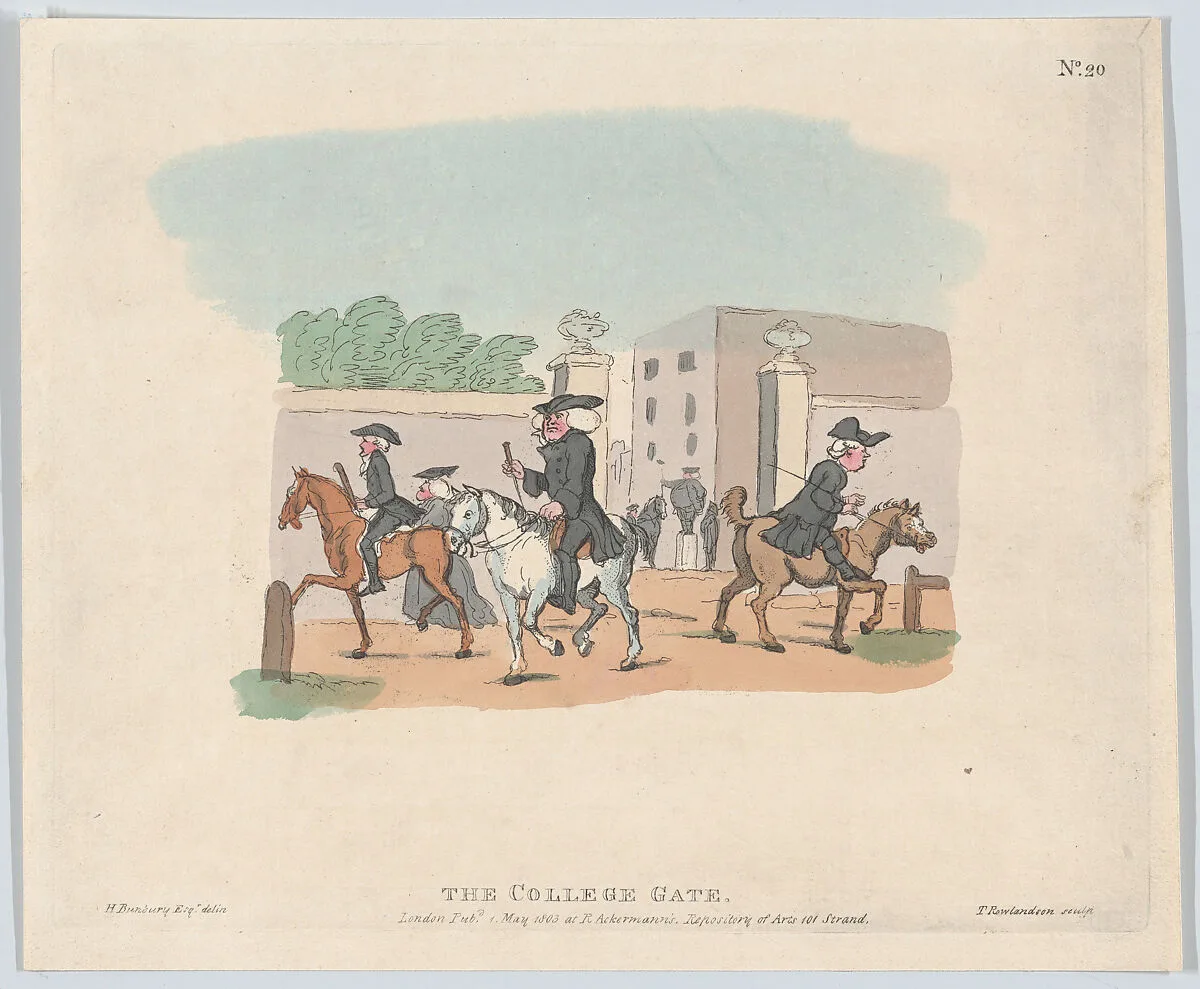 The College Gate — Rudolph Ackermann, London|Henry William Bunbury|Thomas Rowlandson