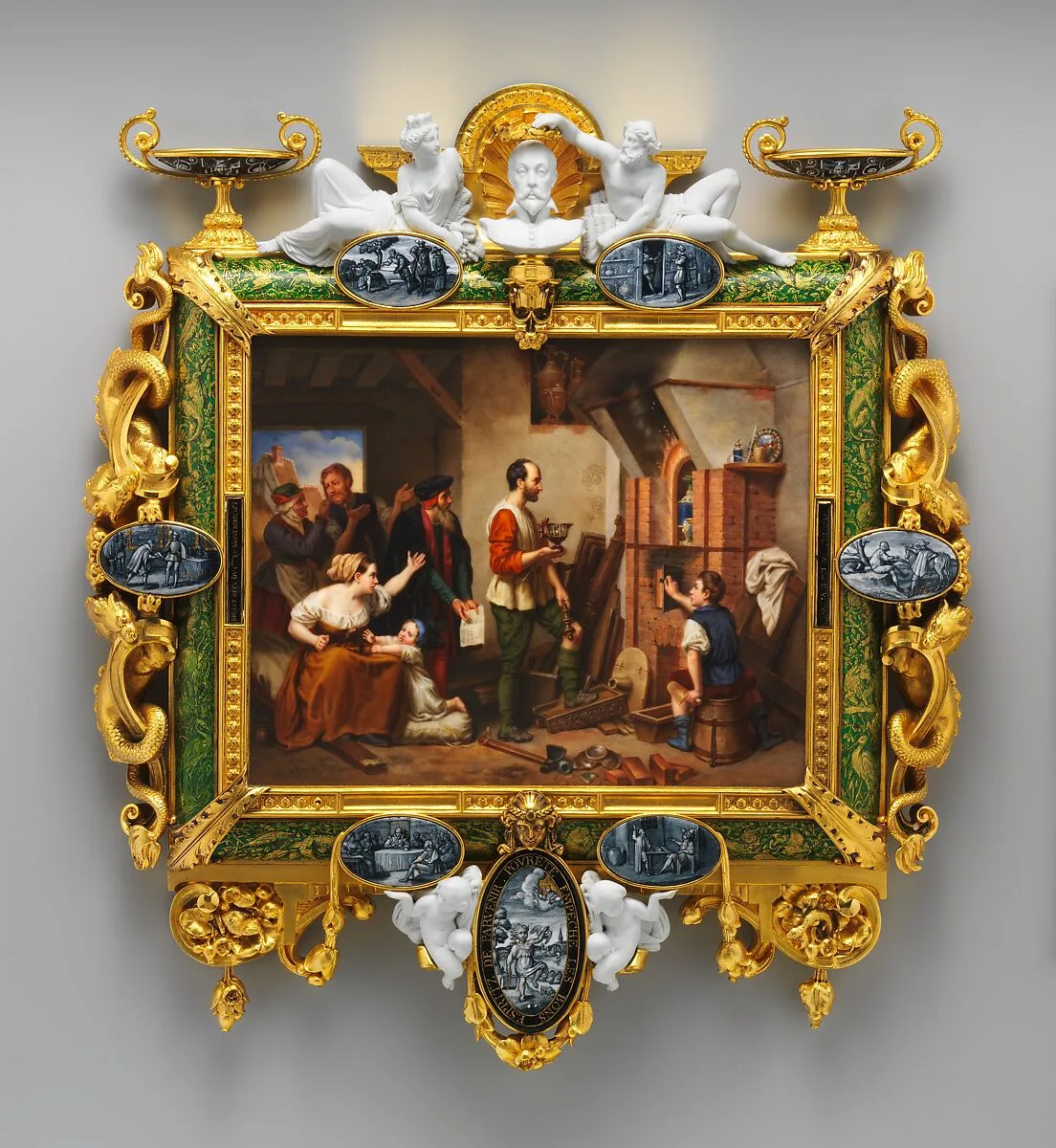Plaque depicting Bernard Palissy — Nicolas-Marie Moriot|Charles Alexandre Debacq|Jacob Meyer-Heine|Alexandre Laemlein|Jean-Baptiste-Jules Klagmann|Sèvres Manufactory|Armand Feuchère