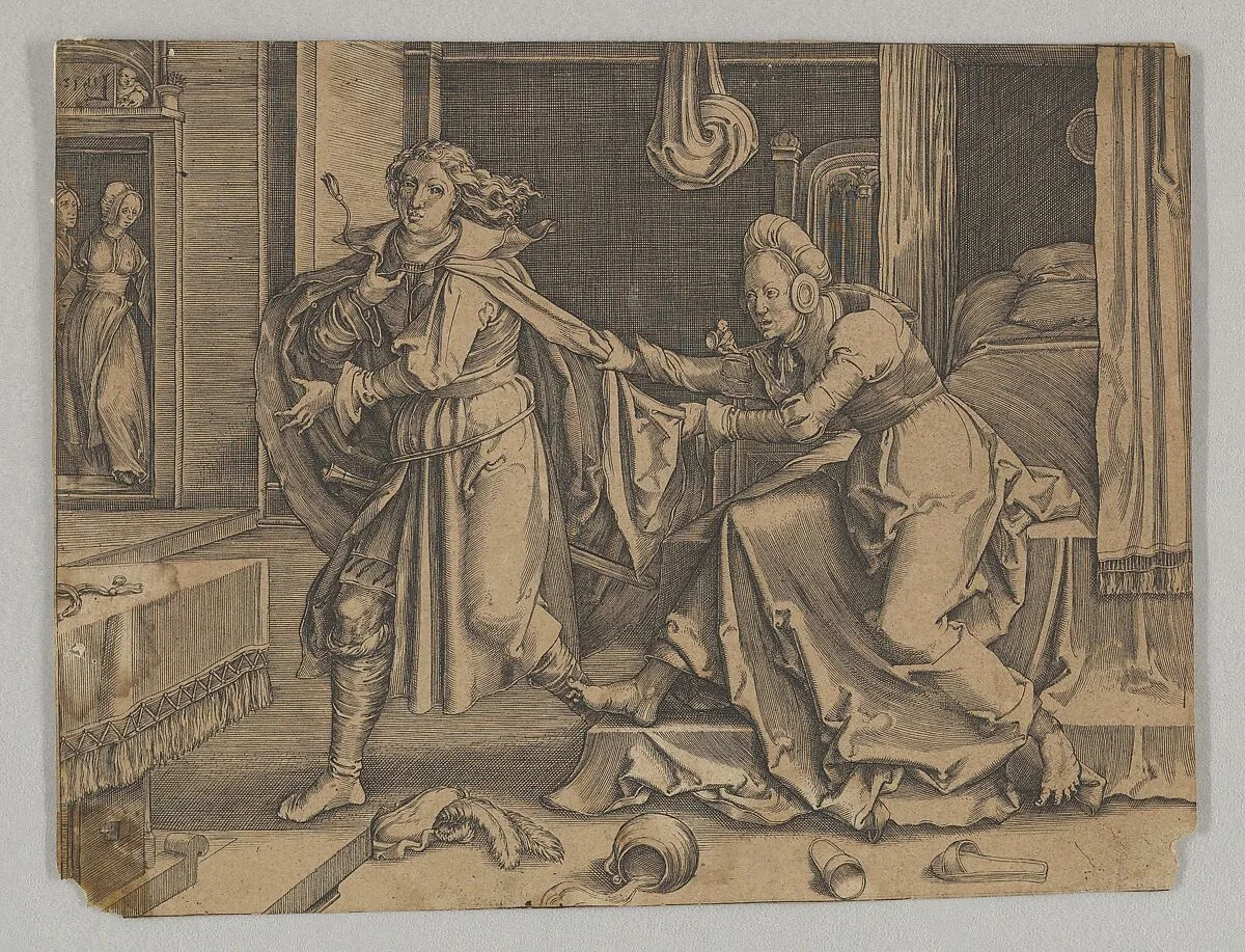 Joseph and Potiphar's Wife (reverse copy) — Lucas van Leyden
