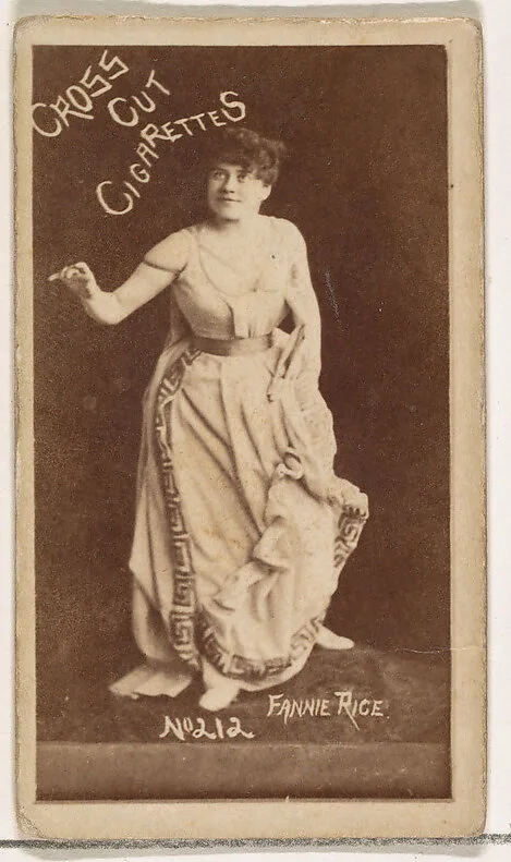 Card Number 212, Fanny Rice, from the Actors and Actresses series (N145-1) issued by Duke Sons & Co. to promote Cross Cut Cigarettes — W. Duke, Sons & Co.
