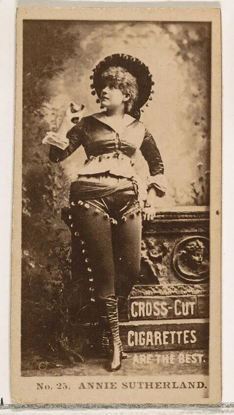 Card Number 25, Annie Sutherland, from the Actors and Actresses series (N145-2) issued by Duke Sons & Co. to promote Cross Cut Cigarettes — W. Duke, Sons & Co.
