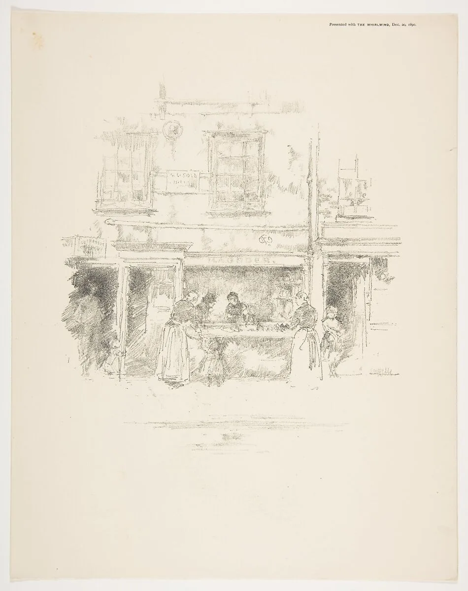 Maunder's Fish Shop, Chelsea, from "Whirlwind," December 27, 1890 — James McNeill Whistler|Carl Hentschel