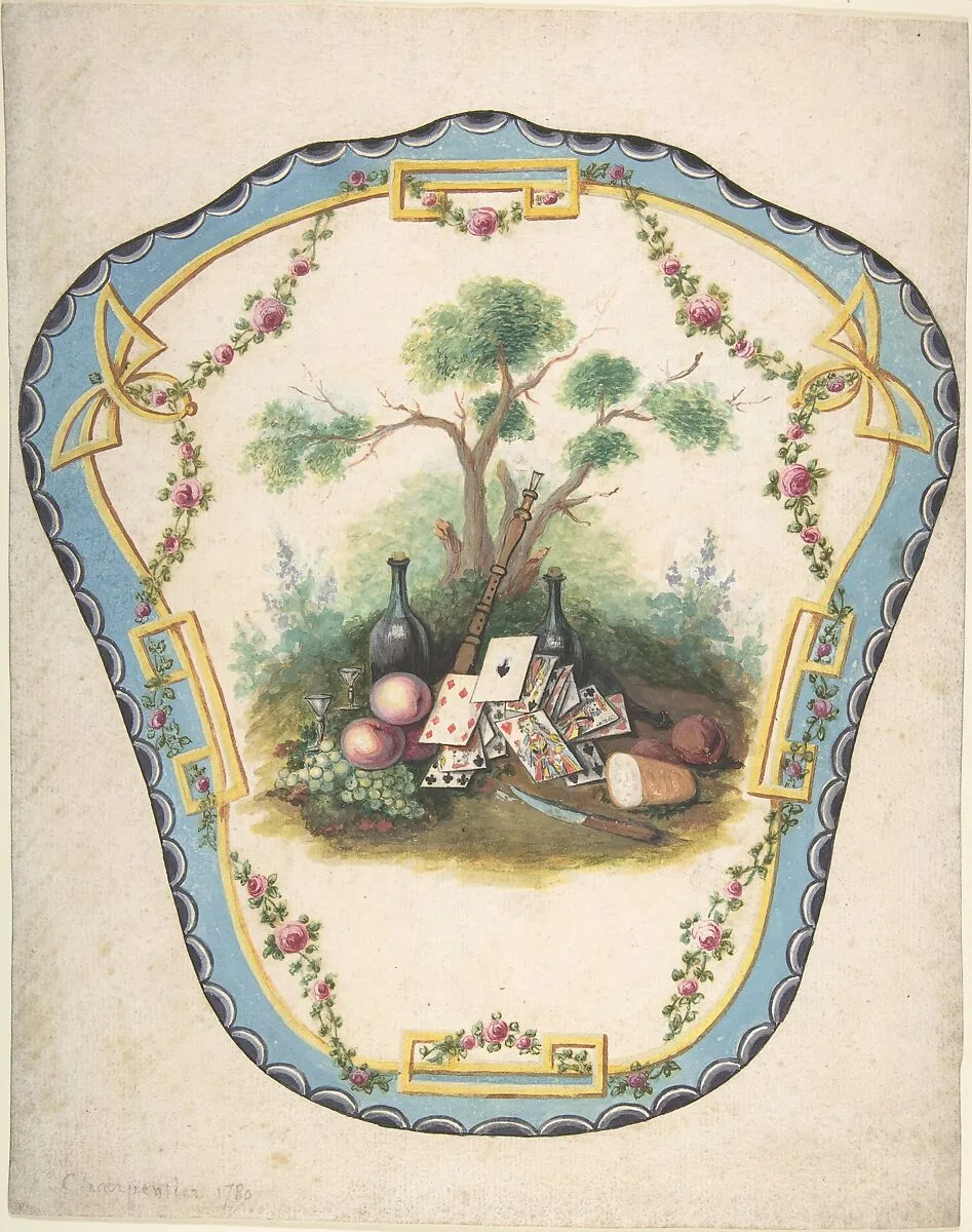 Design for a Firescreen with Picnic Scene and Playing Cards — Eugène Charpentier