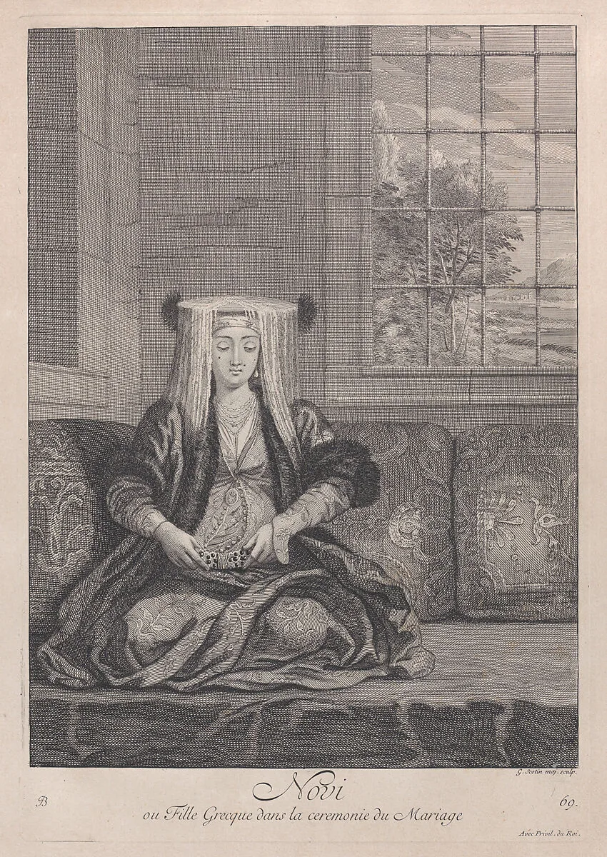 Novi, ou Fille Grecque dans la ceremonie du Mariage, plate 69 from "Recueil de cent estampes représentent differentes nations du Levant" — Gérard Jean Baptiste Scotin I|Jacques le Hay|Jean Baptiste Vanmour