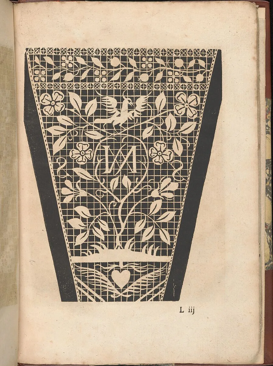 Les Secondes Oeuvres, et Subtiles Inventions De Lingerie du Seigneur Federic de Vinciolo Venitien, page 43 (recto) — Federico de Vinciolo|Jean Le Clerc|Catherine de Bourbon