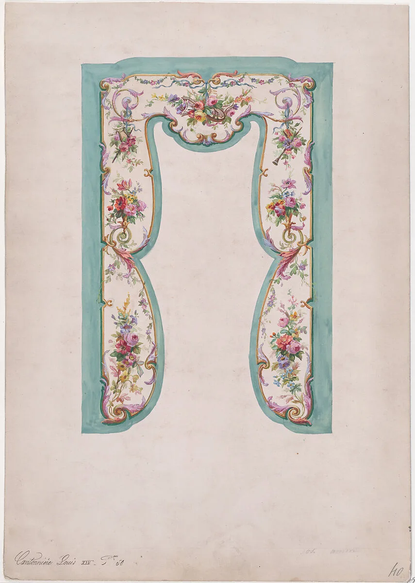 Design for a Valance with Bundles and Garlands of Flowers and Musical Instruments — Anonymous, French, 19th century