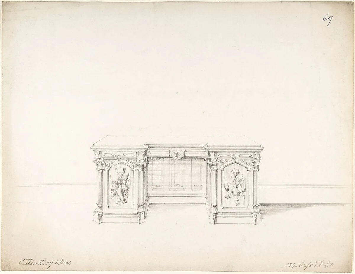 Design for Wooden Desk — Charles Hindley and Sons