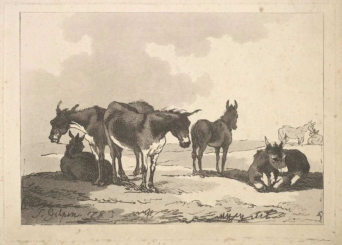 A Group of Five Donkeys, Three Standing, Two Lying — Thomas Rowlandson|Sawrey Gilpin
