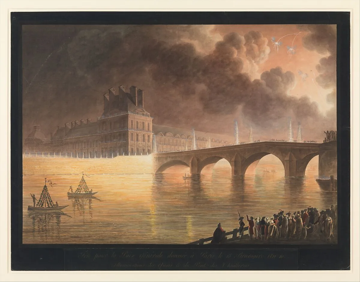 Fête pour la Paix Générale donnée à Paris le 18 Brumaire. Pont Royal — Francesco Piranesi|François Jean Sablet