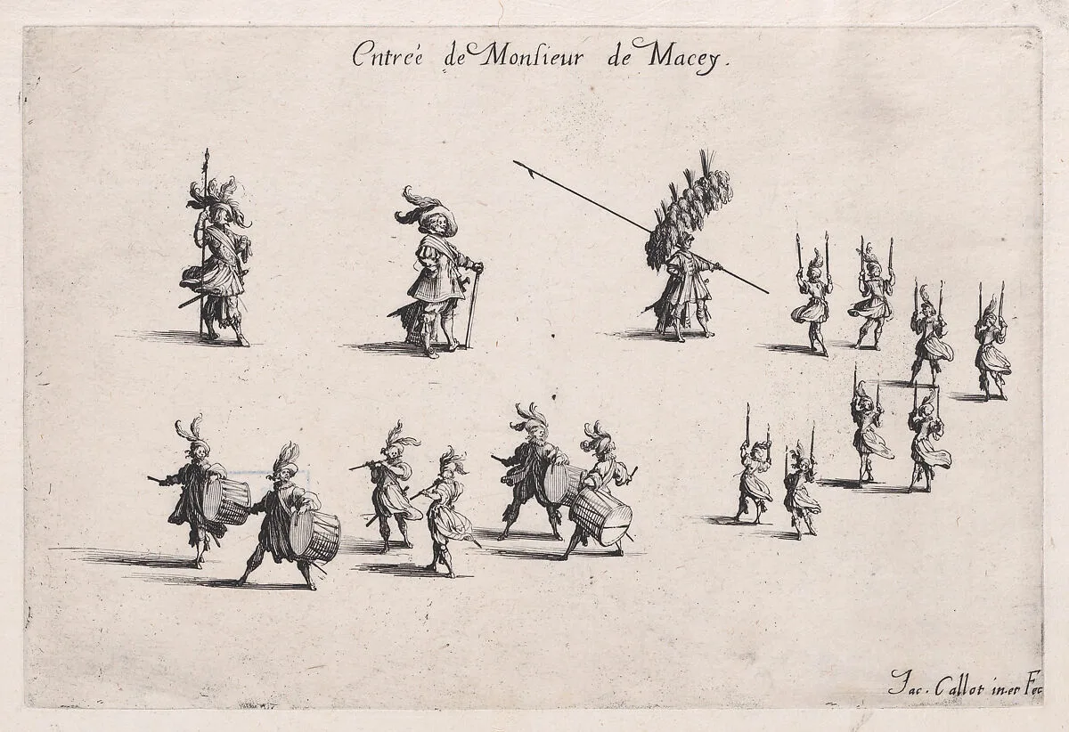 Entrée de M. de Macey (Entrance of Monsieur de Macey), from Le Combat a la Barrière in the Palace at Nancy by Henri Humbert, printed by Sebastien Phillipe — Jacques Callot|Henri Humbert