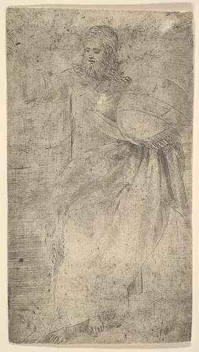 Christ as the Savior holding a globe, from "Christ and the Apostles"