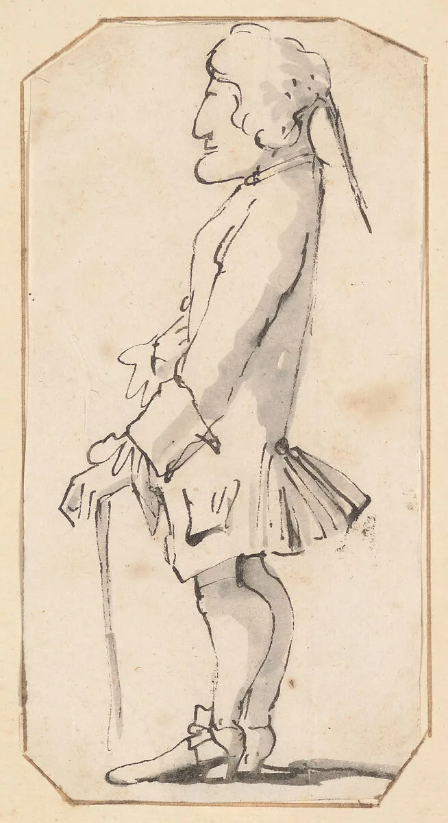 Caricature of a Man Carrying a Stick, Standing in Profile to the Left — Giovanni Battista Tiepolo