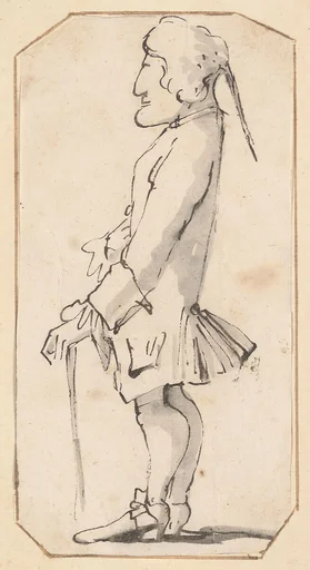 Caricature of a Man Carrying a Stick, Standing in Profile to the Left