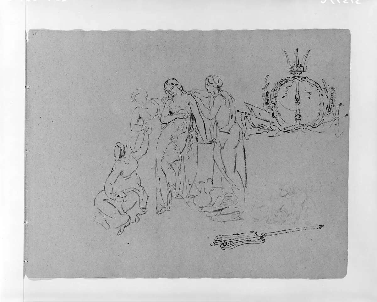Woman Attended by Servants; Emblematic Symbol; Sceptre (from Sketchbook) — Thomas Sully