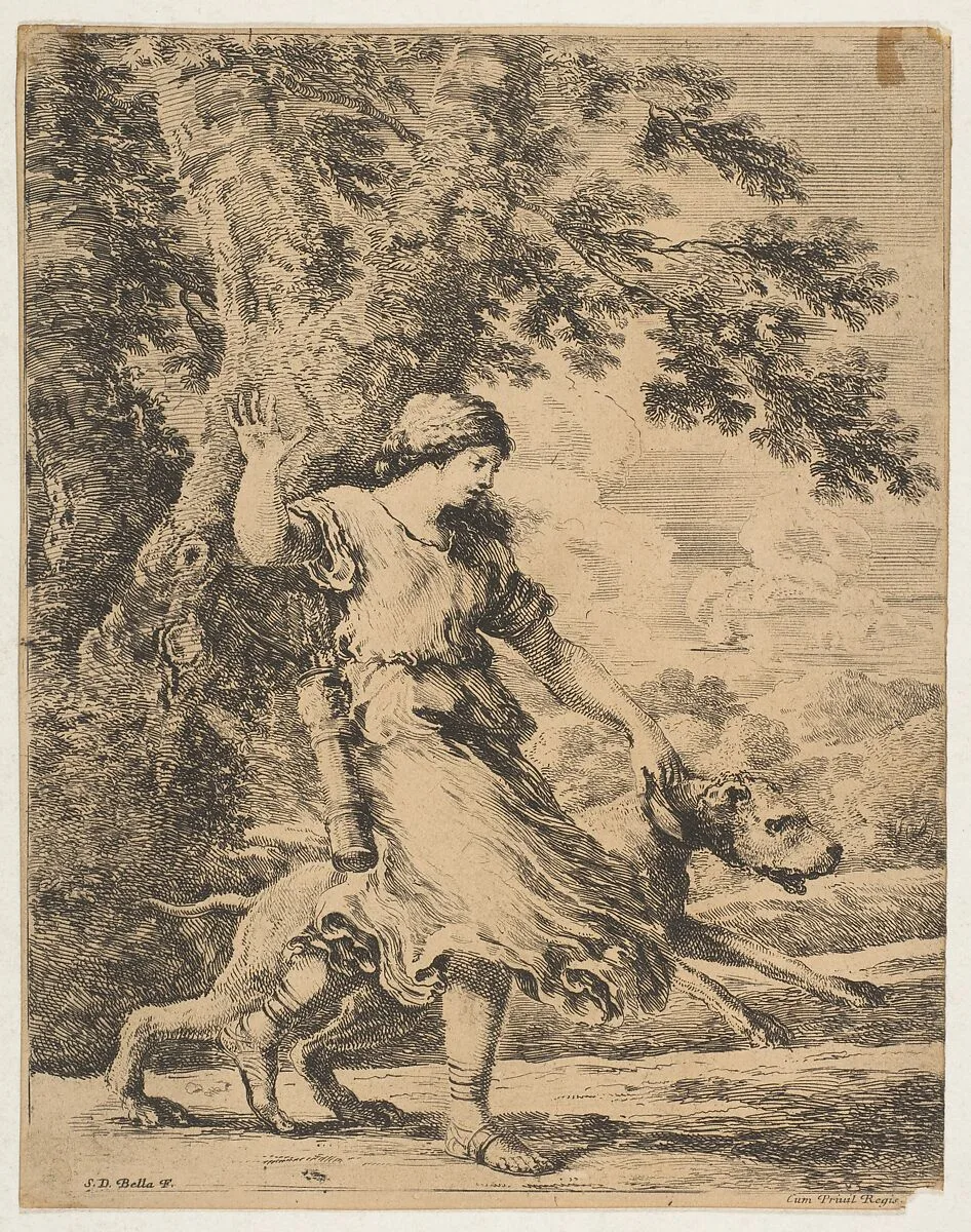 A Nymph Holding a Large Dog by its Collar — Stefano della Bella