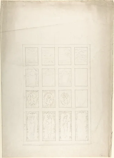 Design for Panelled Ceiling with Figures and Carving