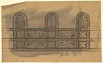 Horizontal Frieze with Two Bands of Quatrefoil Motifs in Gold Alternating with Rectangular Sections of Chevron and Three Arches Above — Anonymous, French, 20th century