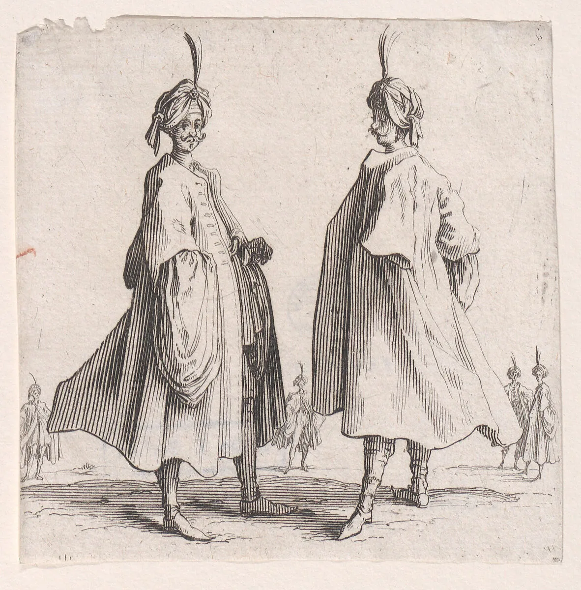 Les Deux Turcs Coiffés d'un Turban Avec un Aigrette (Two Turks Wearing Turbans with an Egret Feather), from Varie Figure (Various Figures) — Jacques Callot