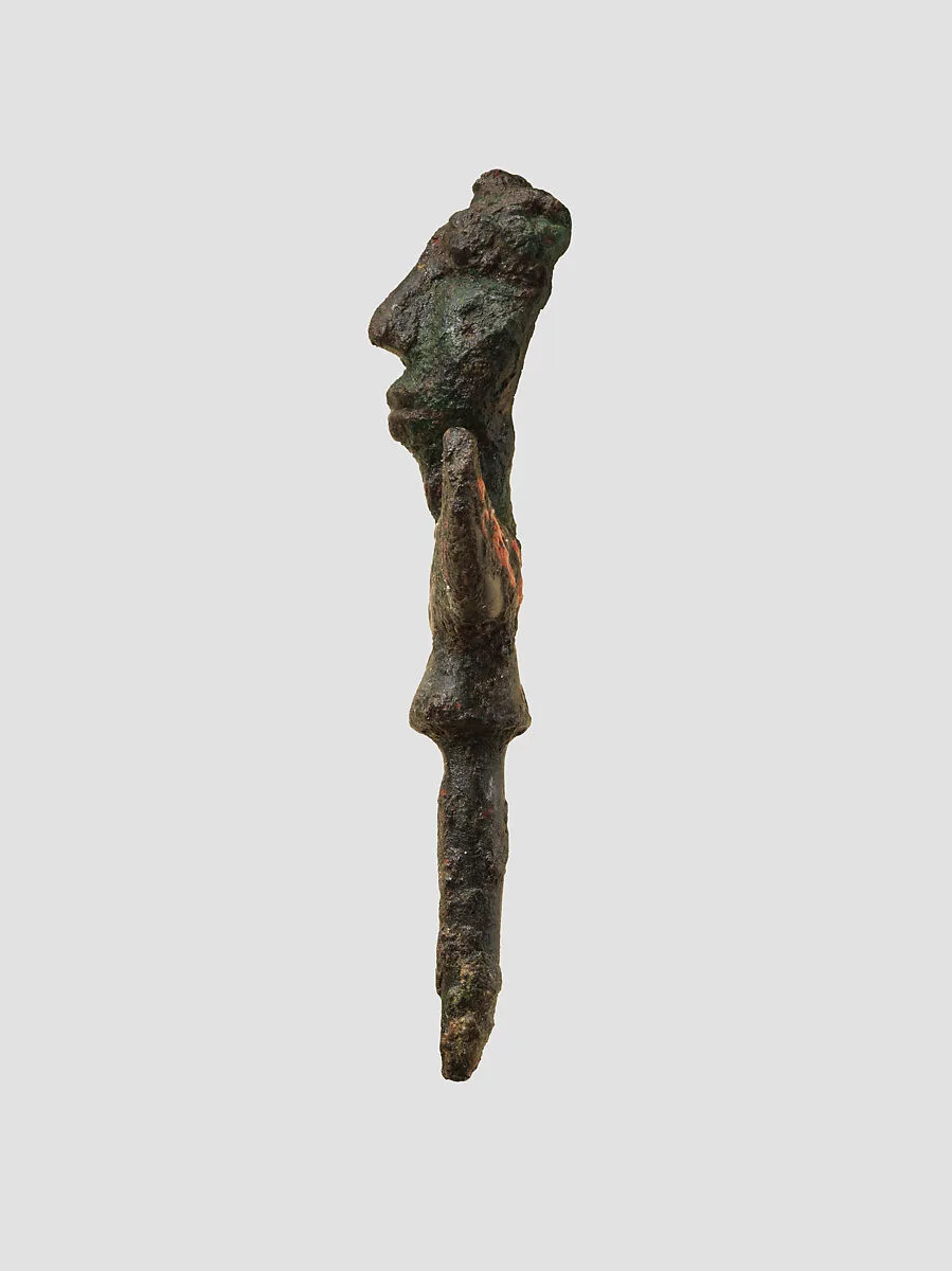 Head of a pin: human head and wings — Unknown