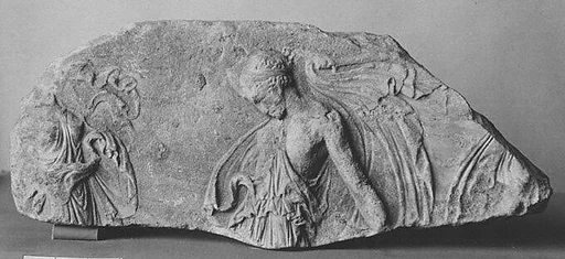 Fragment of a marble relief with dancing maenads